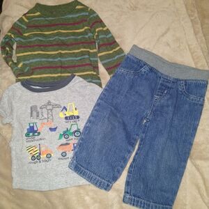 Kids Striped Shirt and Graphic Tee with Denim Shorts